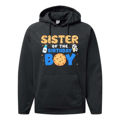 Sister Of The Birthday Boy Milk And Cookies 1st Birthday Performance Fleece Hoodie