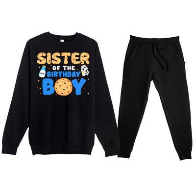 Sister Of The Birthday Boy Milk And Cookies 1st Birthday Premium Crewneck Sweatsuit Set