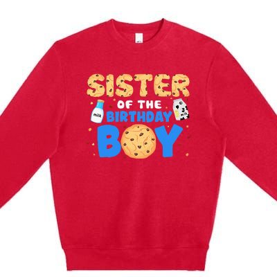 Sister Of The Birthday Boy Milk And Cookies 1st Birthday Premium Crewneck Sweatshirt