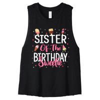 Sister Of The Birthday Sweetie Girl Ice Cream Theme Party Women's Racerback Cropped Tank