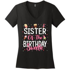 Sister Of The Birthday Sweetie Girl Ice Cream Theme Party Women's V-Neck T-Shirt