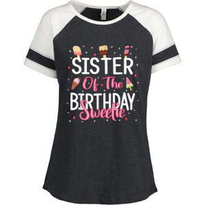 Sister Of The Birthday Sweetie Girl Ice Cream Theme Party Enza Ladies Jersey Colorblock Tee