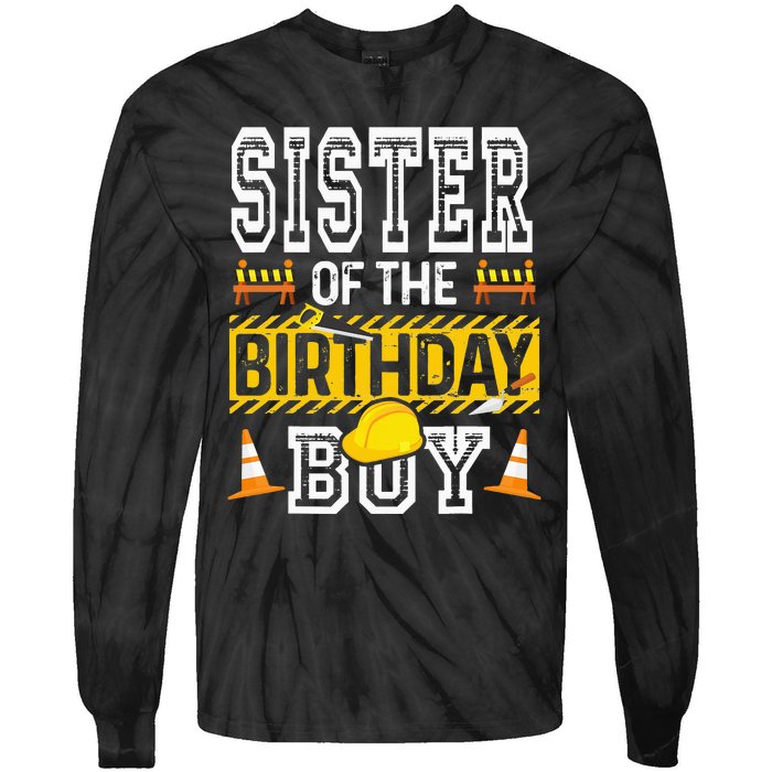 Sister of the Birthday  Construction Birthday Party Hat Tie-Dye Long Sleeve Shirt