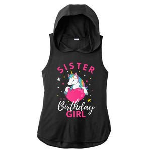 Sister Of The Birthday  Sibling Unicorn Birthday Ladies PosiCharge Tri-Blend Wicking Draft Hoodie Tank