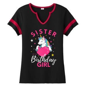 Sister Of The Birthday  Sibling Unicorn Birthday Ladies Halftime Notch Neck Tee