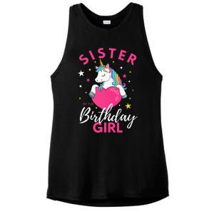 Sister Of The Birthday  Sibling Unicorn Birthday Ladies PosiCharge Tri-Blend Wicking Tank