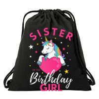 Sister Of The Birthday  Sibling Unicorn Birthday Drawstring Bag