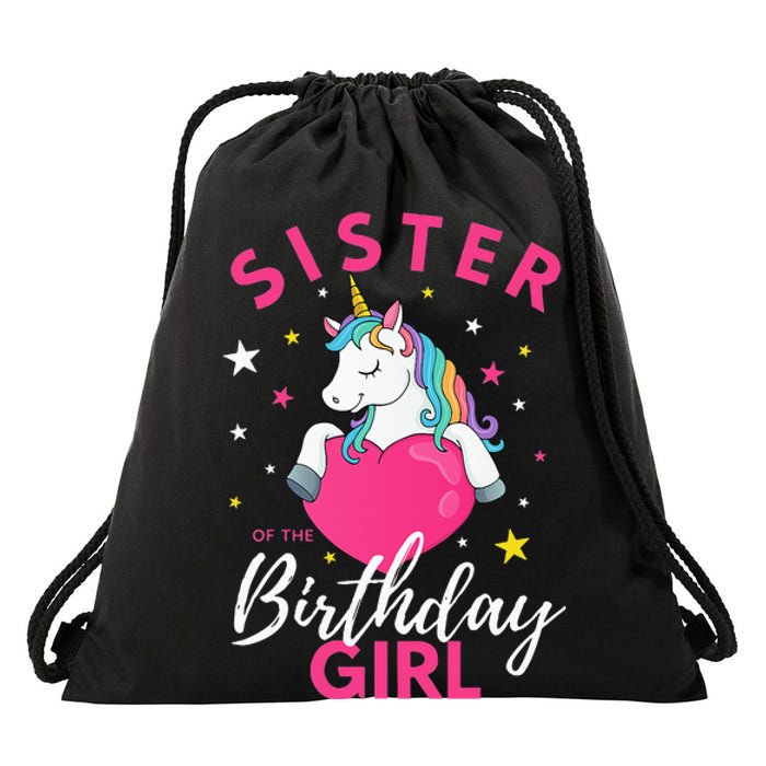 Sister Of The Birthday  Sibling Unicorn Birthday Drawstring Bag