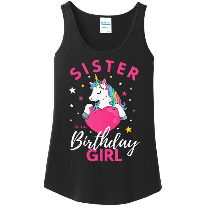 Sister Of The Birthday  Sibling Unicorn Birthday Ladies Essential Tank