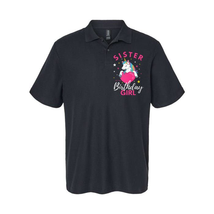 Sister Of The Birthday  Sibling Unicorn Birthday Softstyle Adult Sport Polo