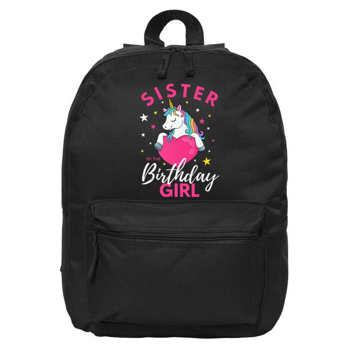 Sister Of The Birthday  Sibling Unicorn Birthday 16 in Basic Backpack