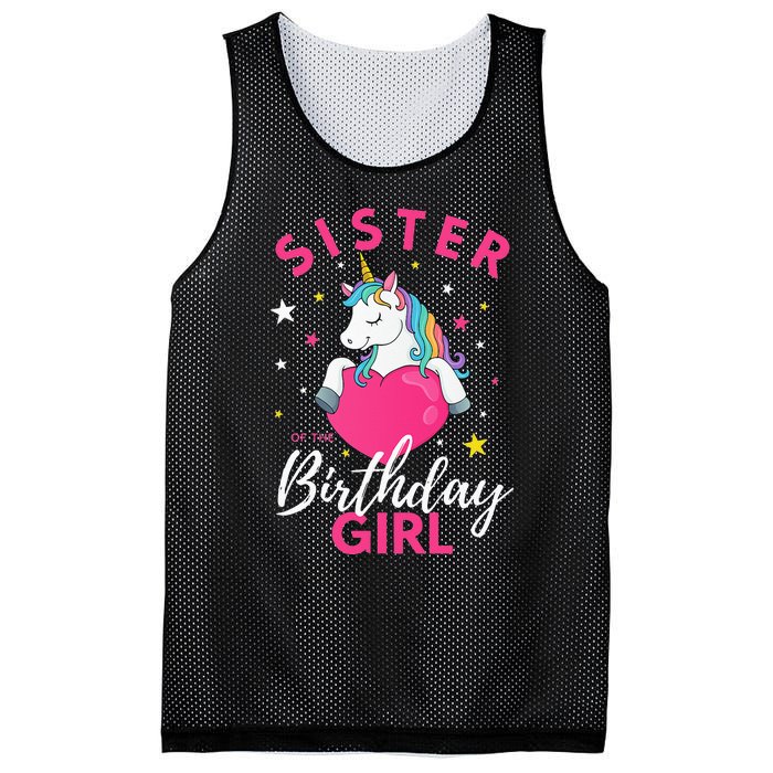 Sister Of The Birthday  Sibling Unicorn Birthday Mesh Reversible Basketball Jersey Tank