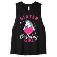 Sister Of The Birthday  Sibling Unicorn Birthday Women's Racerback Cropped Tank