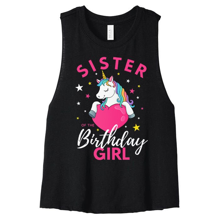 Sister Of The Birthday  Sibling Unicorn Birthday Women's Racerback Cropped Tank