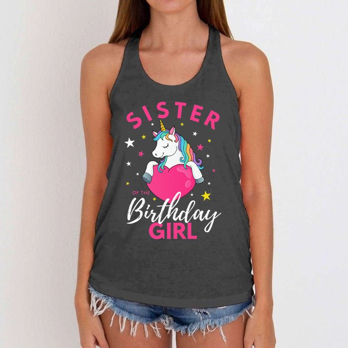 Sister Of The Birthday  Sibling Unicorn Birthday Women's Knotted Racerback Tank