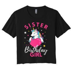 Sister Of The Birthday  Sibling Unicorn Birthday Women's Crop Top Tee