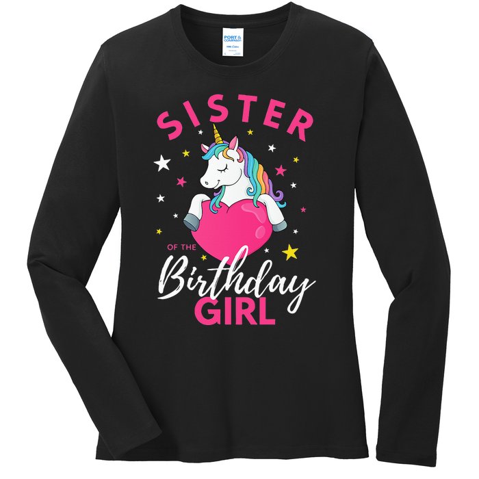 Sister Of The Birthday  Sibling Unicorn Birthday Ladies Long Sleeve Shirt