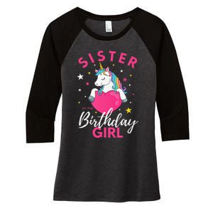 Sister Of The Birthday  Sibling Unicorn Birthday Women's Tri-Blend 3/4-Sleeve Raglan Shirt