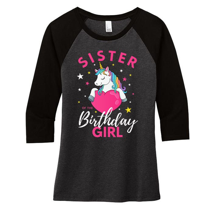 Sister Of The Birthday  Sibling Unicorn Birthday Women's Tri-Blend 3/4-Sleeve Raglan Shirt