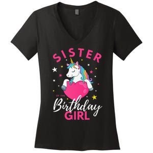 Sister Of The Birthday  Sibling Unicorn Birthday Women's V-Neck T-Shirt