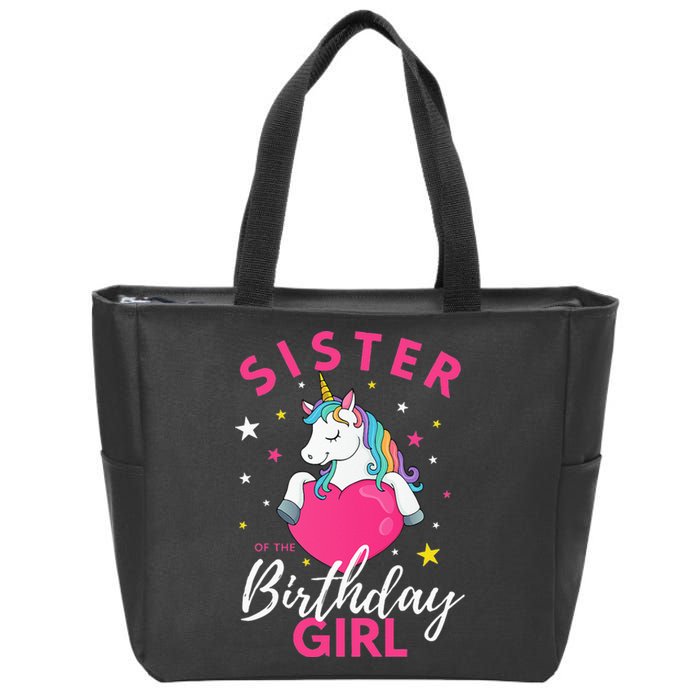 Sister Of The Birthday  Sibling Unicorn Birthday Zip Tote Bag