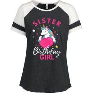 Sister Of The Birthday  Sibling Unicorn Birthday Enza Ladies Jersey Colorblock Tee