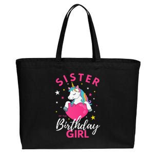 Sister Of The Birthday  Sibling Unicorn Birthday Cotton Canvas Jumbo Tote