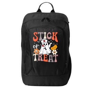 Stick Or Treat Ghost Nurse Halloween CRNA Emergency ER Nurse City Backpack