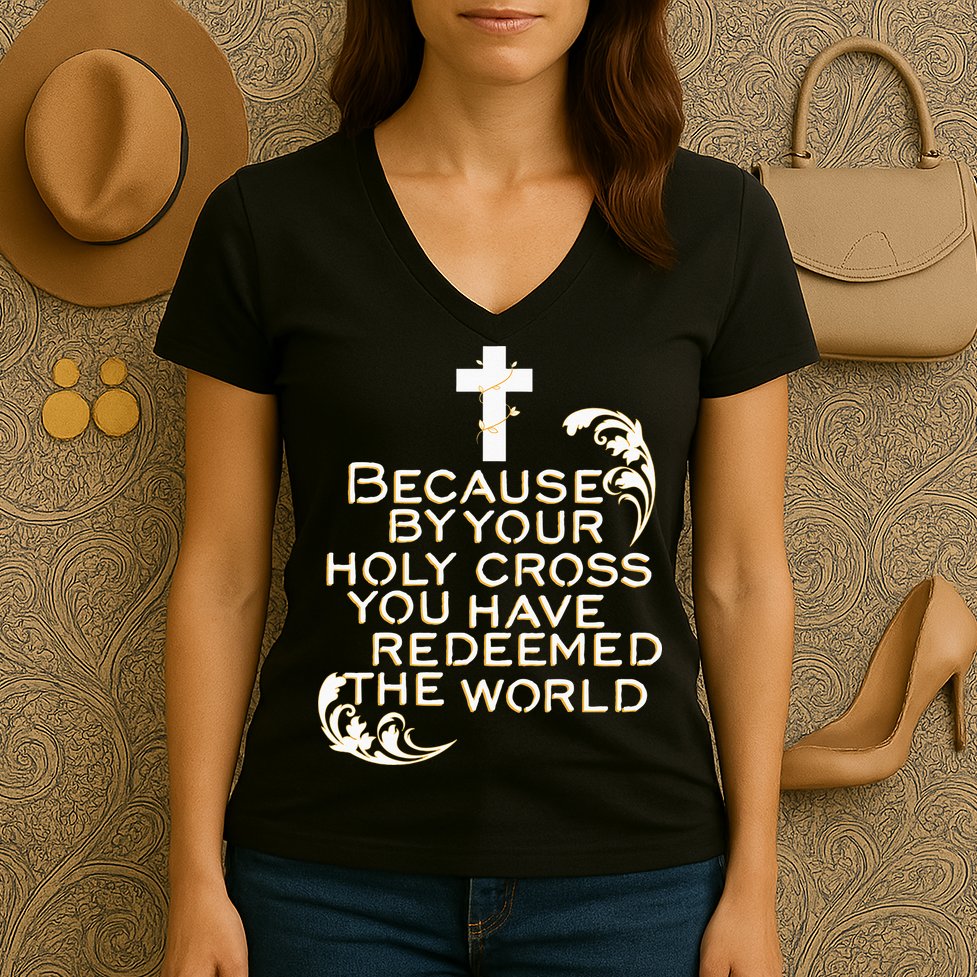 Stations of the Cross Jesus Holy Week Lent Easter Catholic Women's V-Neck T-Shirt