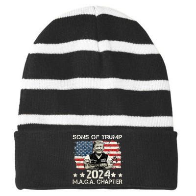 Sons Of Trump Maga Chapter 2024 Striped Beanie with Solid Band