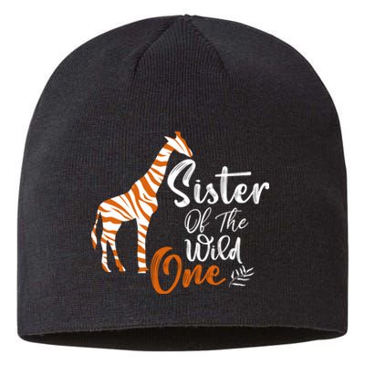 Sister Of The Wild One Funny 1st Birthday Animal Safari Gift Sustainable Beanie