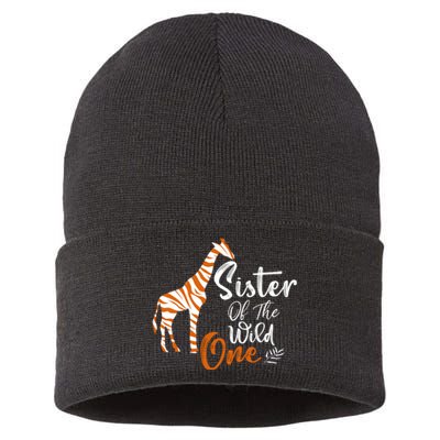 Sister Of The Wild One Funny 1st Birthday Animal Safari Gift Sustainable Knit Beanie