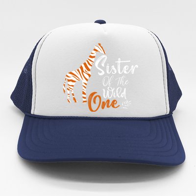 Sister Of The Wild One Funny 1st Birthday Animal Safari Gift Trucker Hat