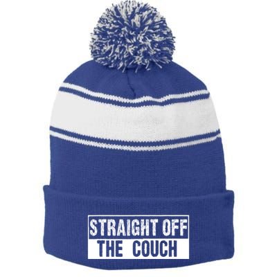 Straight Off The Couch Funny Football Offensive Lineman Stripe Pom Pom Beanie