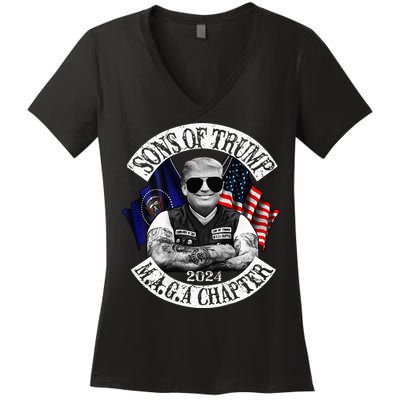 Sons Of Trump Maga Chapter 2024 Biker For Trump Women's V-Neck T-Shirt