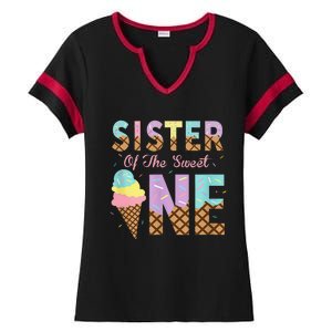 Sister Of The Sweet One Ice Cream 1st First Birthday Family Ladies Halftime Notch Neck Tee