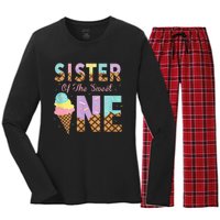 Sister Of The Sweet One Ice Cream 1st First Birthday Family Women's Long Sleeve Flannel Pajama Set 