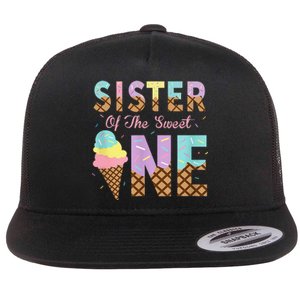 Sister Of The Sweet One Ice Cream 1st First Birthday Family Flat Bill Trucker Hat