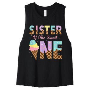 Sister Of The Sweet One Ice Cream 1st First Birthday Family Women's Racerback Cropped Tank