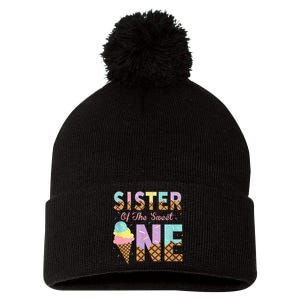 Sister Of The Sweet One Ice Cream 1st First Birthday Family Pom Pom 12in Knit Beanie