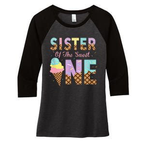 Sister Of The Sweet One Ice Cream 1st First Birthday Family Women's Tri-Blend 3/4-Sleeve Raglan Shirt