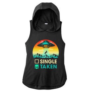 Single Or Taken Funny Alien UFO Valentine's Day Ladies PosiCharge Tri-Blend Wicking Draft Hoodie Tank