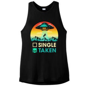 Single Or Taken Funny Alien UFO Valentine's Day Ladies PosiCharge Tri-Blend Wicking Tank