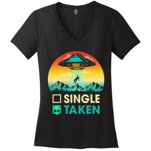 Single Or Taken Funny Alien UFO Valentine's Day Women's V-Neck T-Shirt