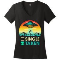 Single Or Taken Funny Alien UFO Valentine's Day Women's V-Neck T-Shirt