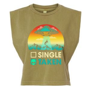 Single Or Taken Funny Alien UFO Valentine's Day Garment-Dyed Women's Muscle Tee