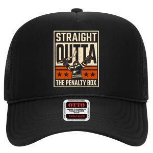 Straight Outta The Penalty Box Funny Hockey Player Fan Lover High Crown Mesh Back Trucker Hat