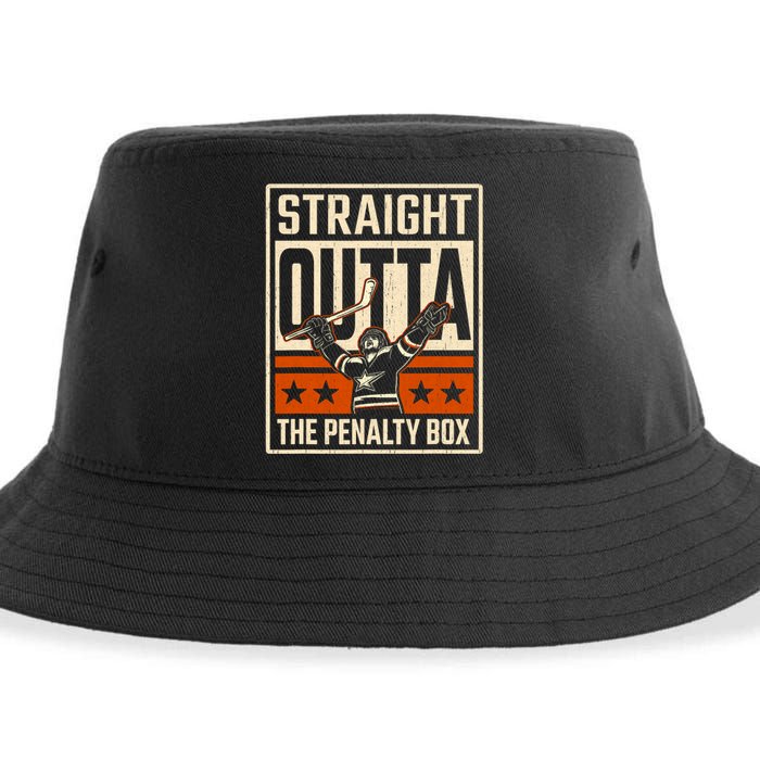 Straight Outta The Penalty Box Funny Hockey Player Fan Lover Sustainable Bucket Hat