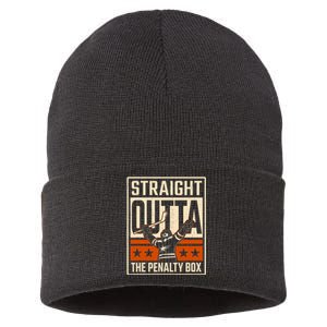 Straight Outta The Penalty Box Funny Hockey Player Fan Lover Sustainable Knit Beanie