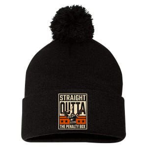 Straight Outta The Penalty Box Funny Hockey Player Fan Lover Pom Pom 12in Knit Beanie